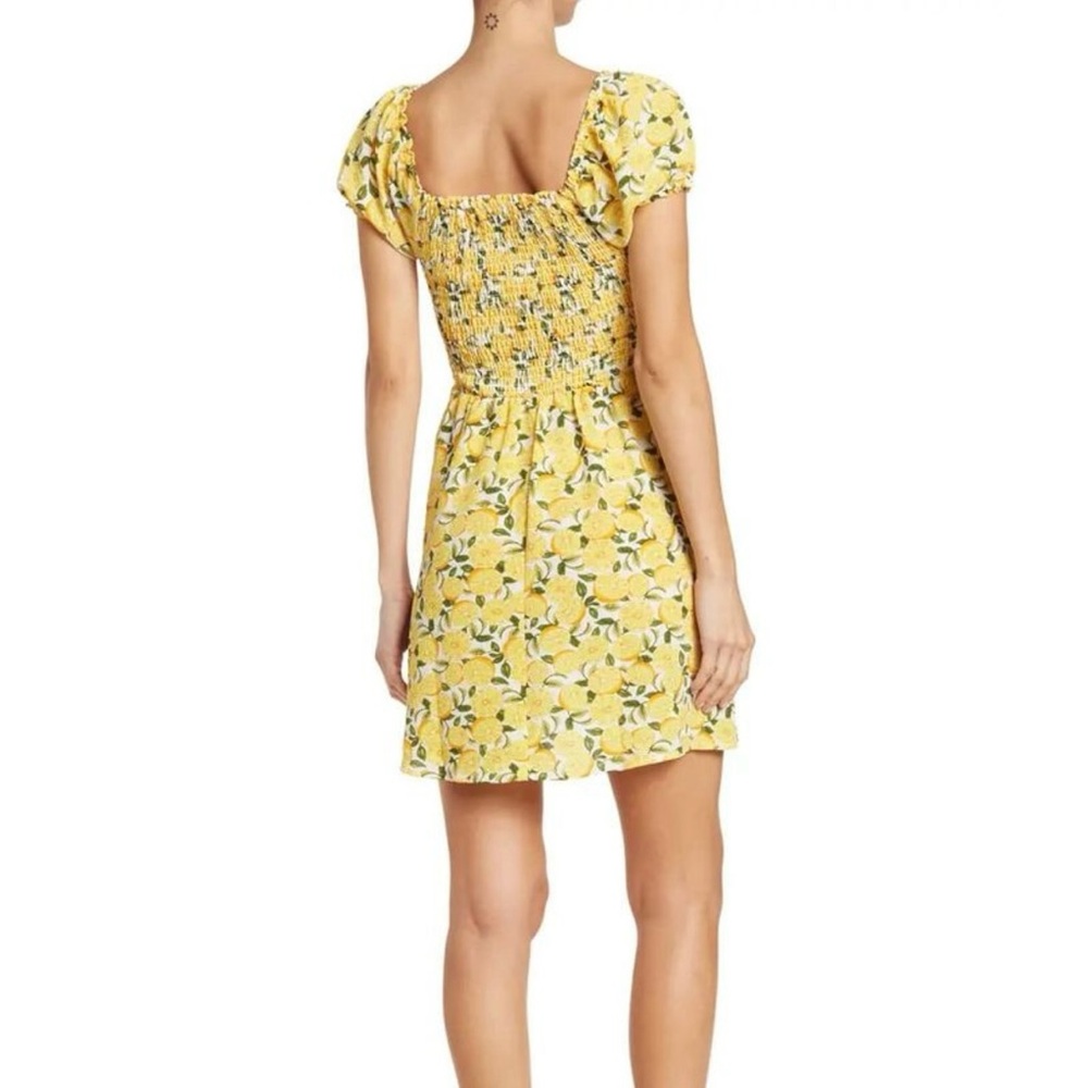 NWT BAILEY BLUE Lemon Print Mini Dress Square Neck Puff Sleeve Smocked Fruit New - Picture 2 of 9